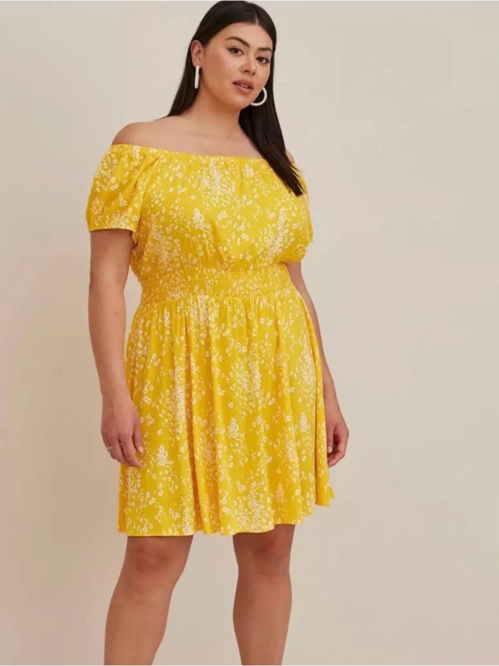 torrid Marigold Yellow Off or On Shoulder Floral Dress